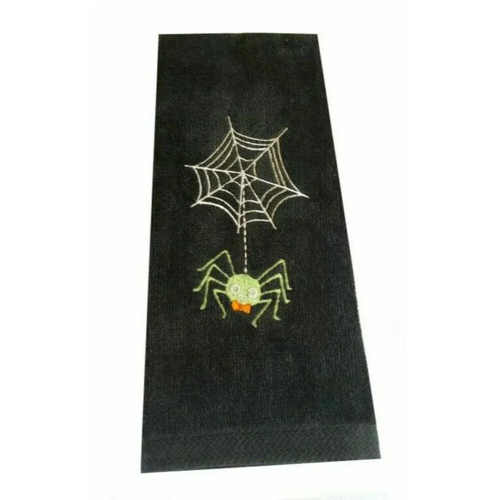 Halloween Fingertip Towels Spider Web Black Embroidered Bathroom Set of 2